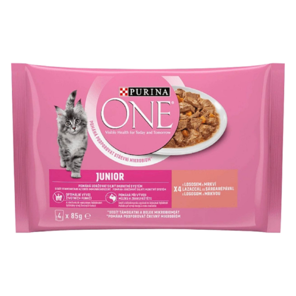 PURINA ONE JUNIOR - Mini filetky s lososom a mrkvou v šťave 4x85g