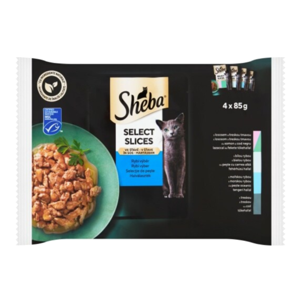 SHEBA - Kapsičky pre mačky - rybí výber v šťave 4x85g