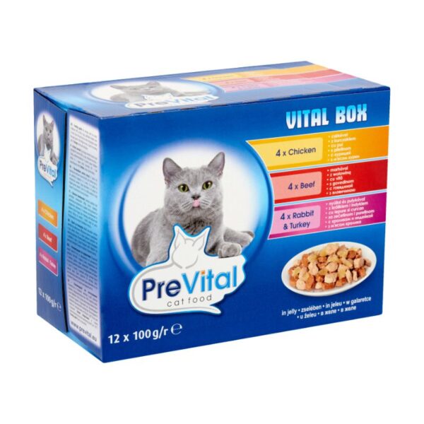 PREVITAL - Kapsička pre mačky kura/hovädzie/králik-morka v želé 12x100g