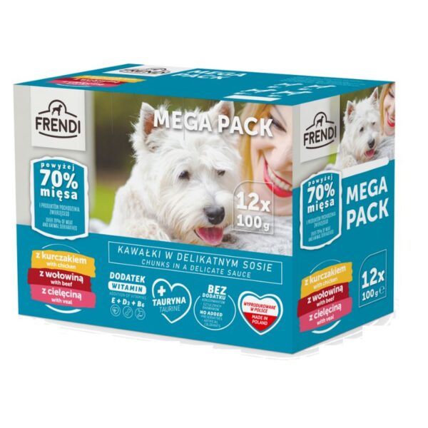 FRENDI-Kapsičky pre psy-kura/hovädzina/teľa 12x100g