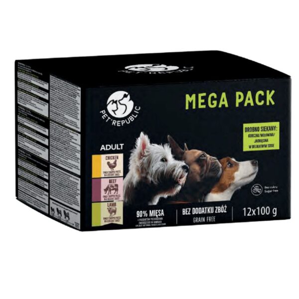 PET REPUBLIC-Kapsičky pre psy-kura/hovädzina/jahňa 12x100g