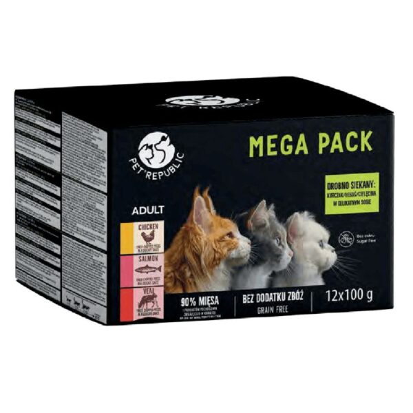 PET REPUBLIC-Kapsičky pre mačky-kura/losos/teľa 12x100g